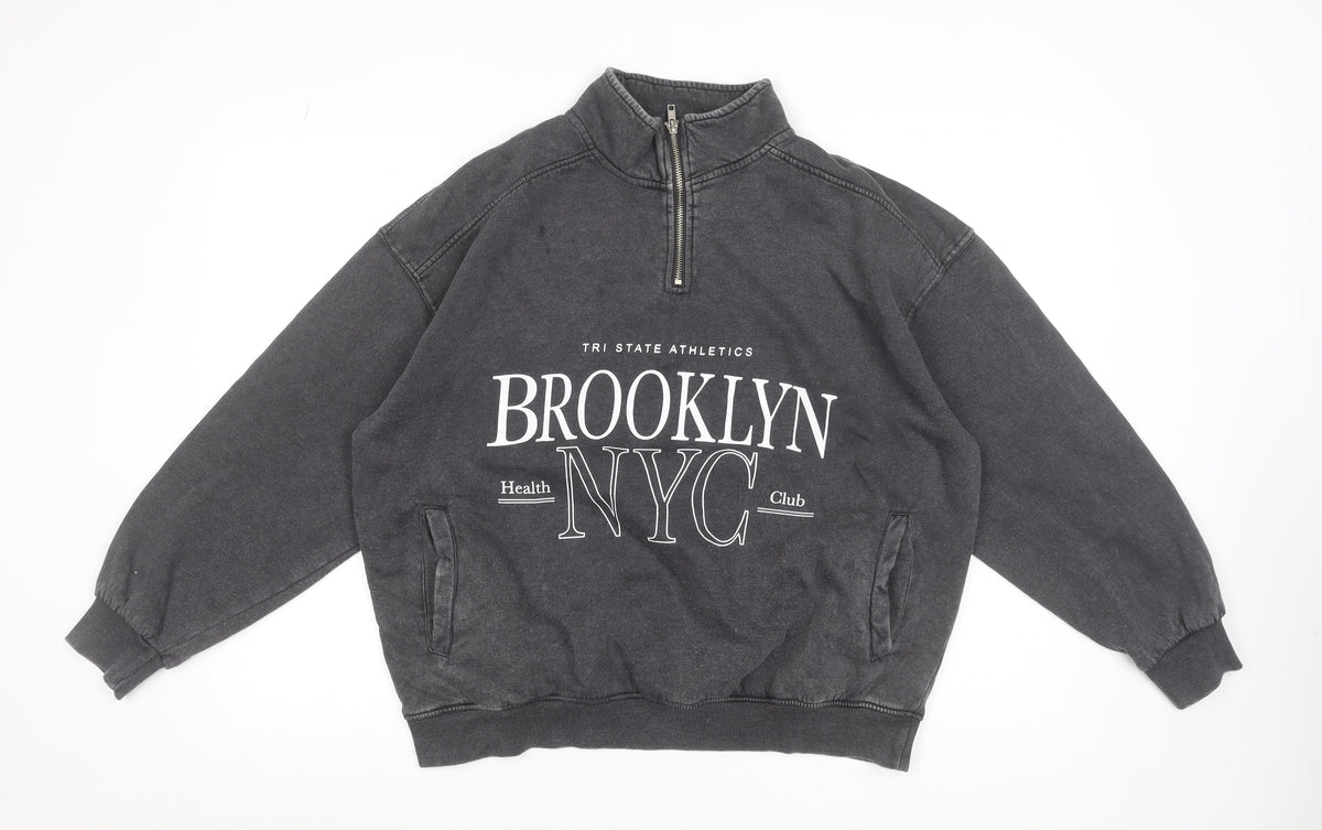 Additional front view of Dunnes Women’s Charcoal 1/4 Zip Brooklyn NYC Sweatshirt, size M