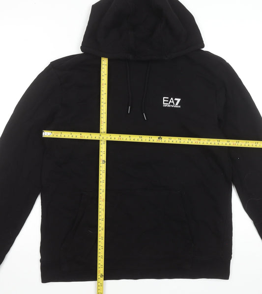 Emporio Armani EA7 Men's Black Pullover Hoodie L Logo Designer Sweatshirt