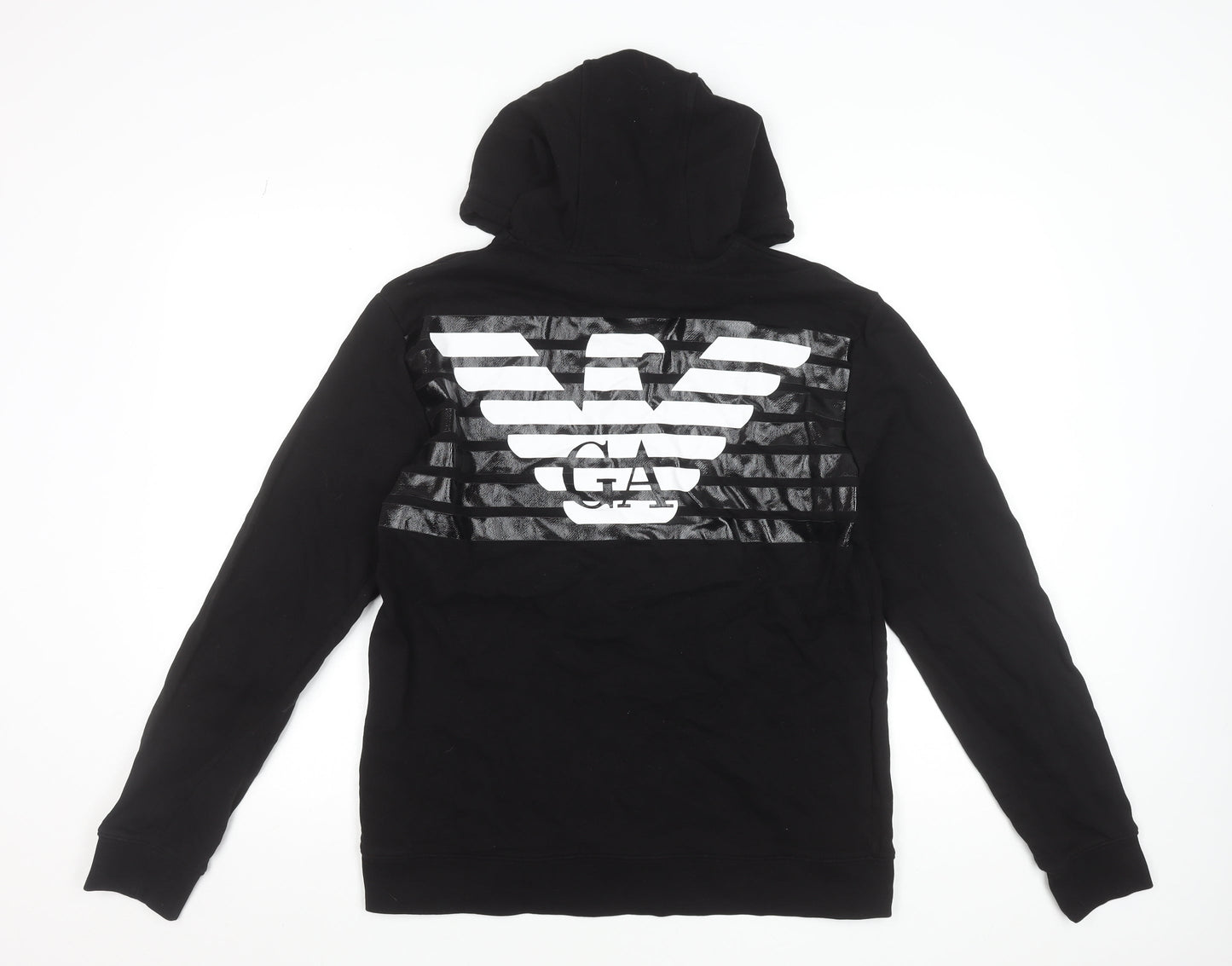 Emporio Armani EA7 Men's Black Pullover Hoodie L Logo Designer Sweatshirt