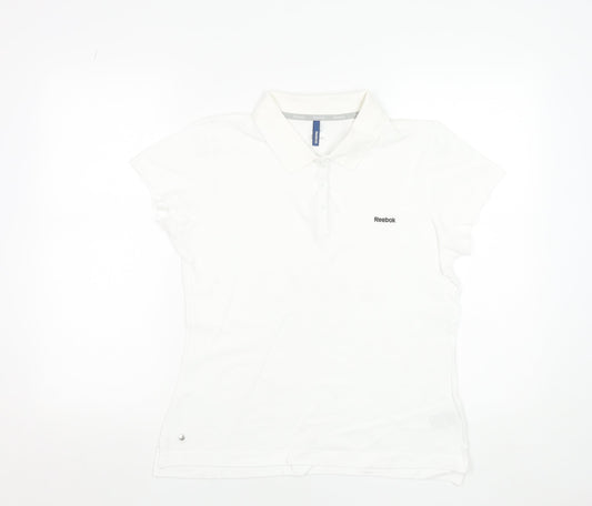 Reebok Women's White Polo Shirt Size 14 Short Sleeve Cotton