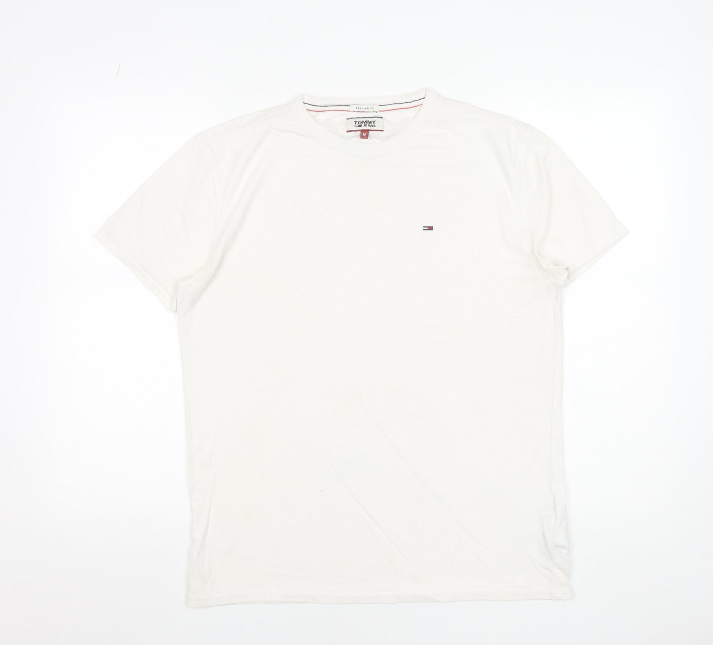 Tommy Jeans Men's White Regular Fit Logo Crew Neck T-Shirt Size M