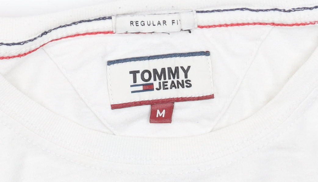Tommy Jeans Men's White Regular Fit Logo Crew Neck T-Shirt Size M