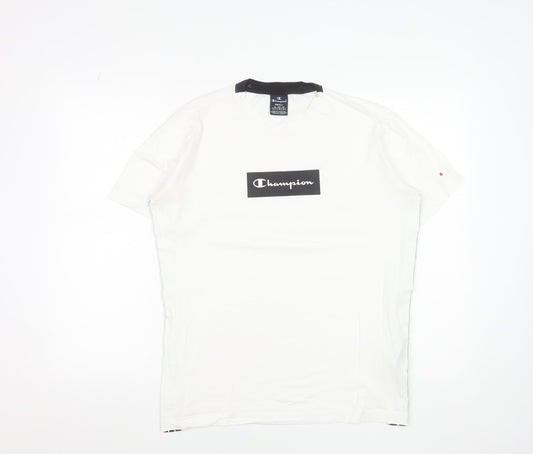 Champion Men's White Small Logo Graphic Short Sleeve T-Shirt