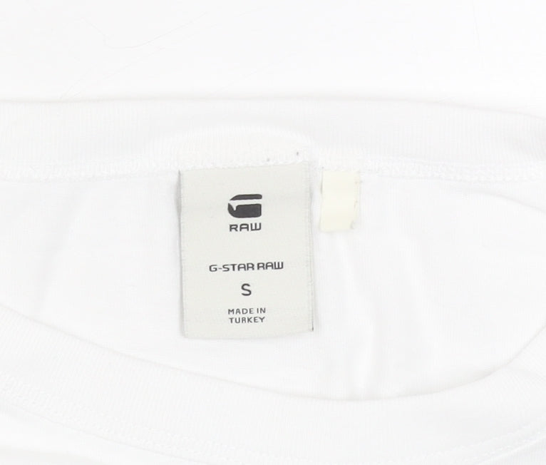 G-Star RAW Men's White Cotton Graphic Logo T-Shirt Size S