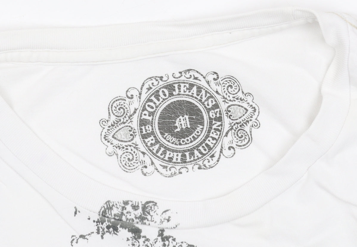 Ralph Lauren Polo Jeans Womens White V-Neck Cotton T-Shirt M