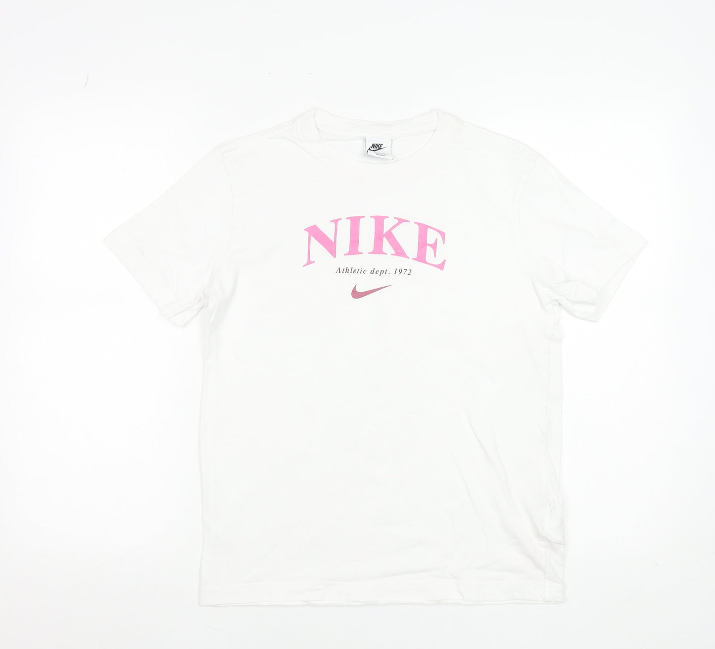 Nike Girls White Pink Graphic Logo T-Shirt Size L 146-156cm Cotton