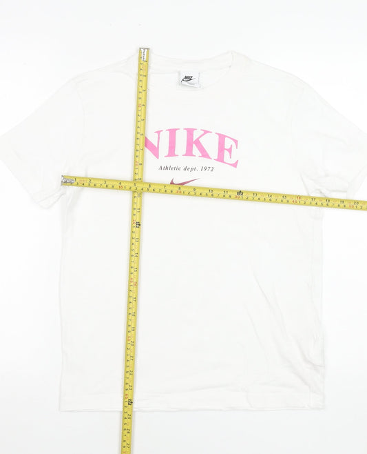 Nike Girls White Pink Graphic Logo T-Shirt Size L 146-156cm Cotton