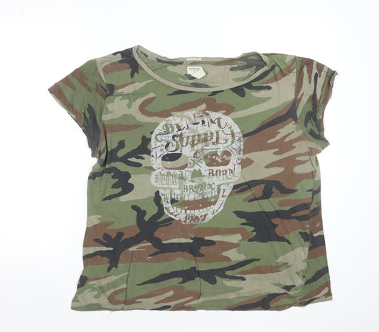 Ralph Lauren Women's Green Camouflage Skull Print Cotton T-Shirt Size L
