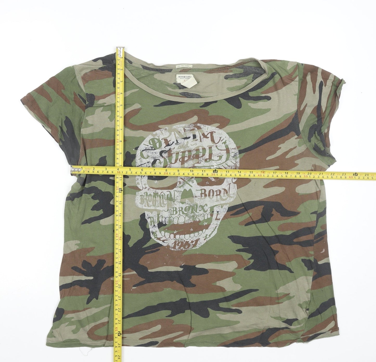 Ralph Lauren Women's Green Camouflage Skull Print Cotton T-Shirt Size L
