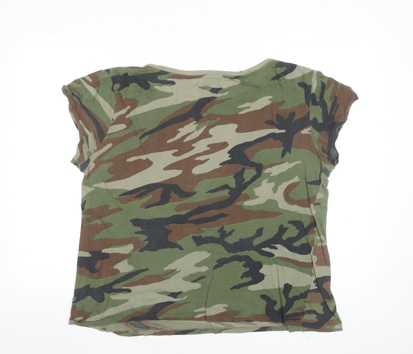 Ralph Lauren Women's Green Camouflage Skull Print Cotton T-Shirt Size L