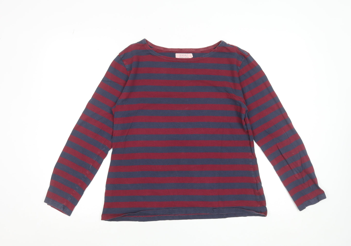 Seasalt Women Multicoloured Size 14 Long Sleeve Striped Cotton T-Shirt