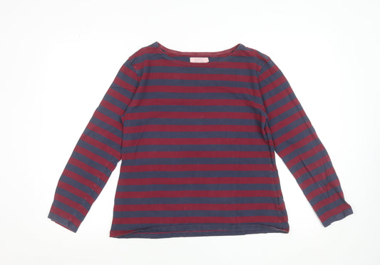 Seasalt Women Multicoloured Size 14 Long Sleeve Striped Cotton T-Shirt