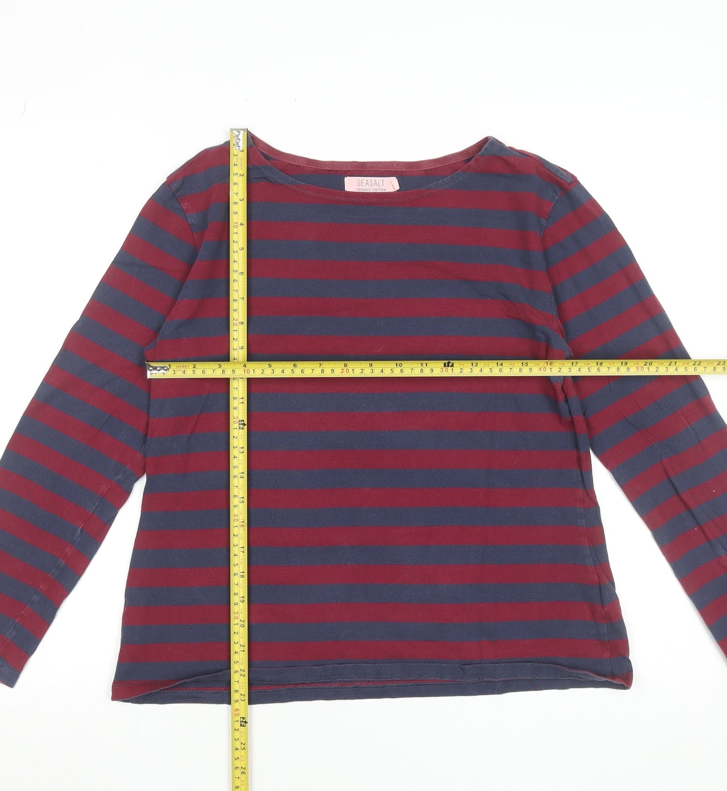 Seasalt Women Multicoloured Size 14 Long Sleeve Striped Cotton T-Shirt