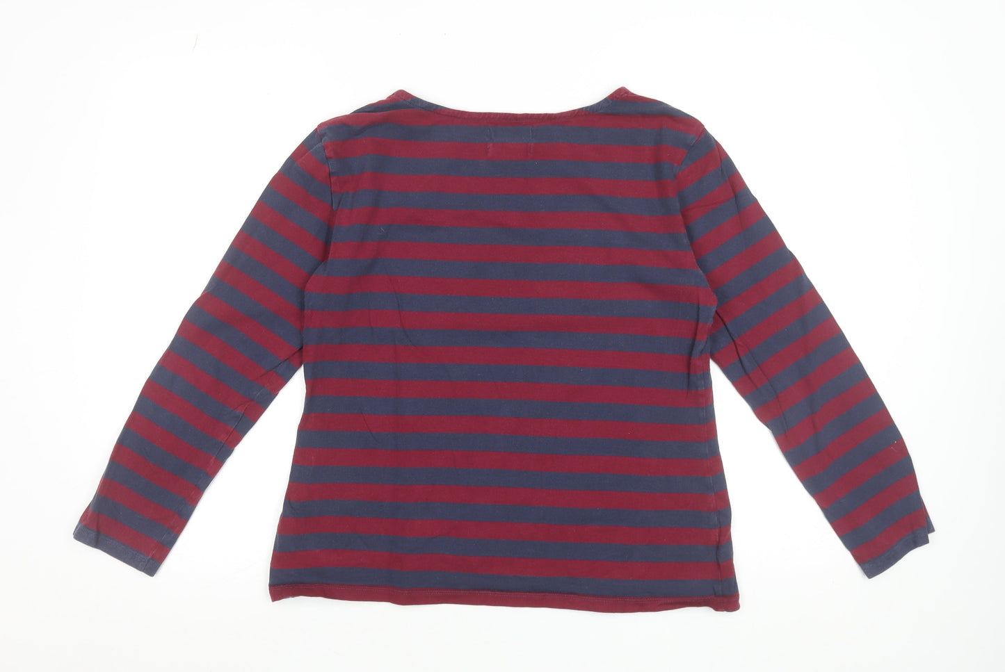 Seasalt Women Multicoloured Size 14 Long Sleeve Striped Cotton T-Shirt