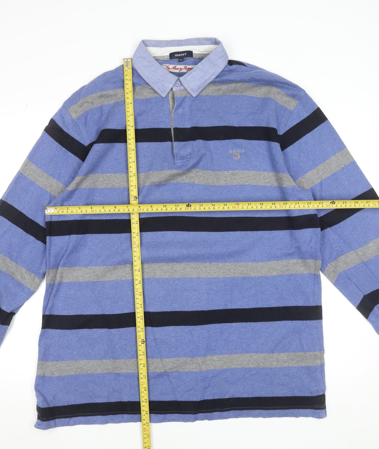 GANT Men's Blue Striped Collared Long Sleeve Cotton Jumper 3XL
