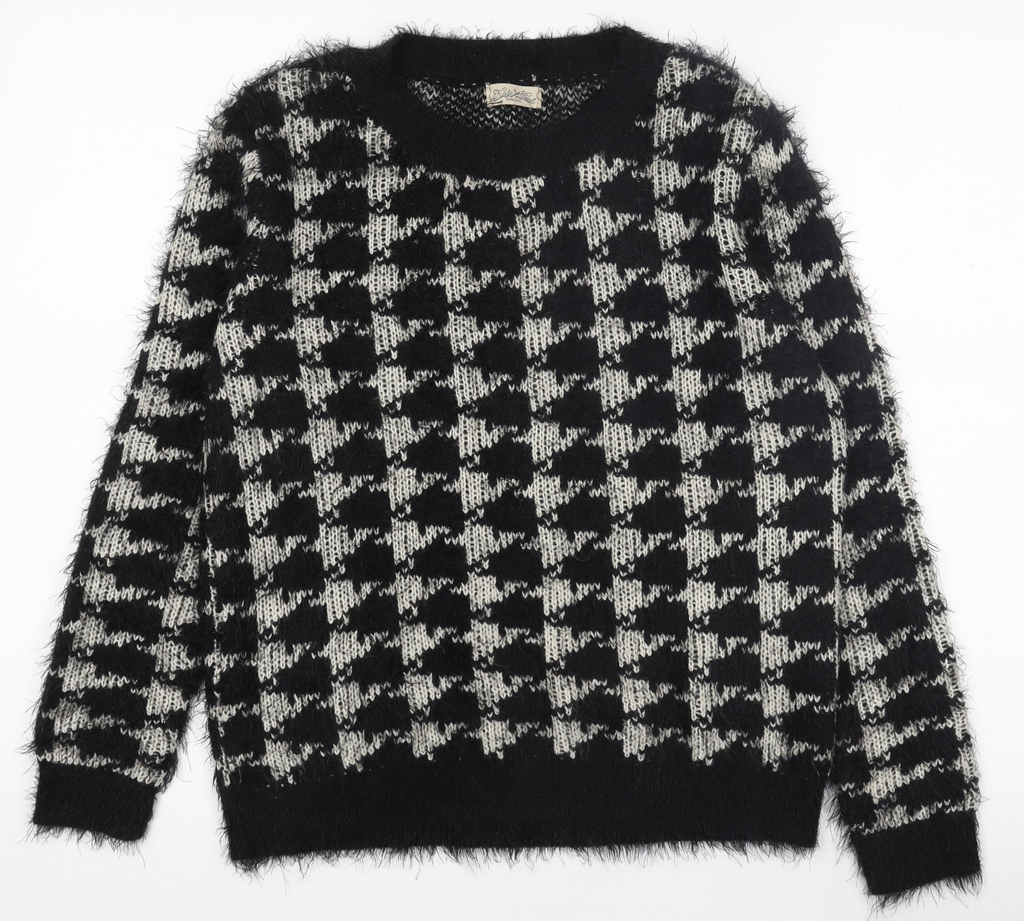Hate Cut Women's Black & White Houndstooth Knit Pullover Jumper Size M