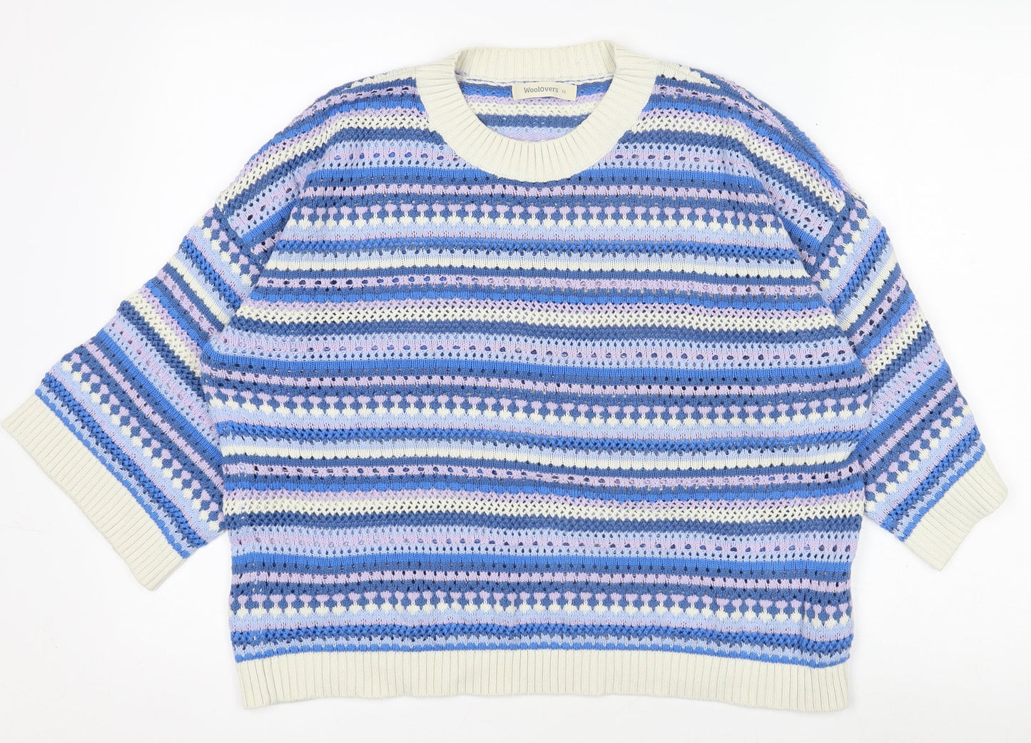 Woolovers Women's Multicoloured Cotton Open-Knit Crew Neck Jumper M