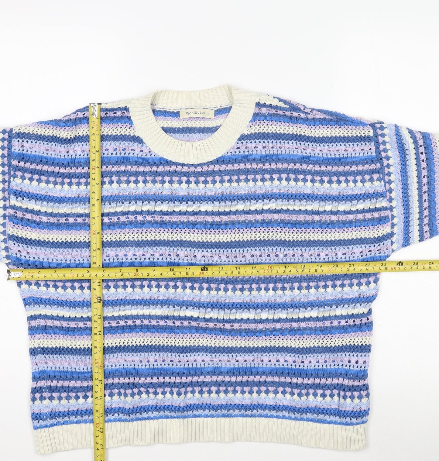 Woolovers Women's Multicoloured Cotton Open-Knit Crew Neck Jumper M