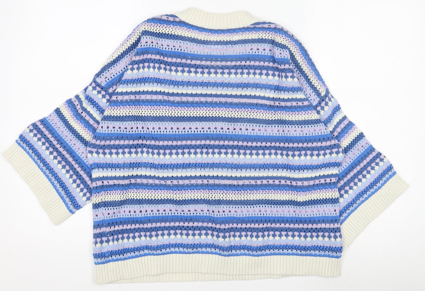 Woolovers Women's Multicoloured Cotton Open-Knit Crew Neck Jumper M