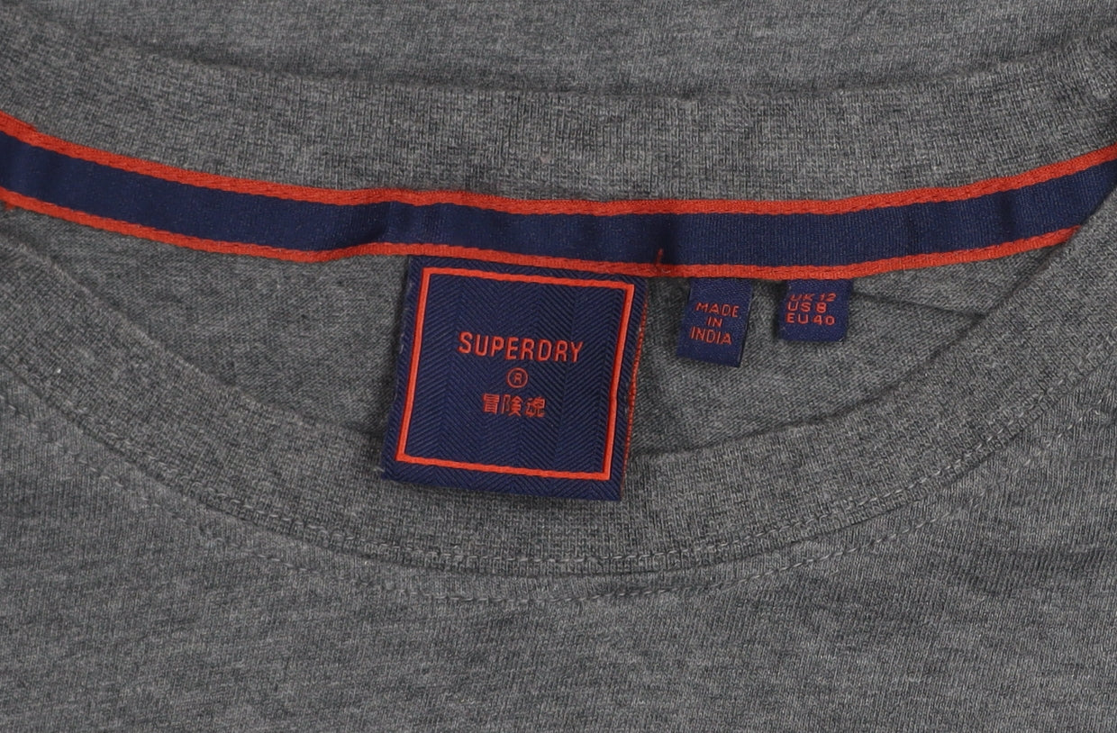 Superdry Womens Grey Basic Crew Neck Cotton T-Shirt Size 12