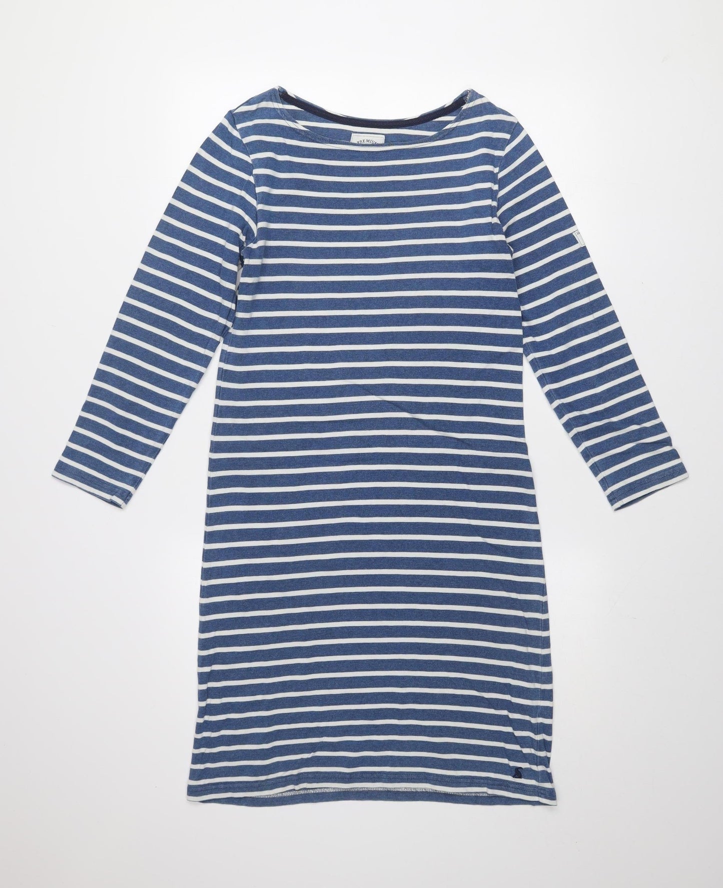 Joules Women Blue Striped Shift Dress Size 8 Long Sleeve Cotton