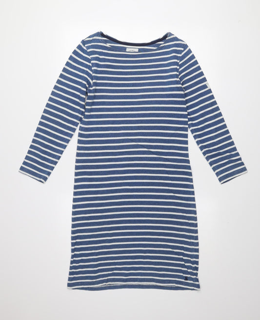 Joules Women Blue Striped Shift Dress Size 8 Long Sleeve Cotton