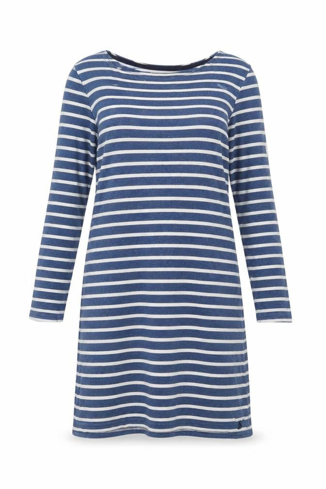 Joules Women Blue Striped Shift Dress Size 8 Long Sleeve Cotton