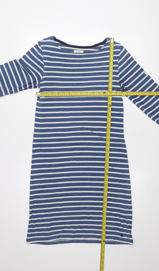 Joules Women Blue Striped Shift Dress Size 8 Long Sleeve Cotton