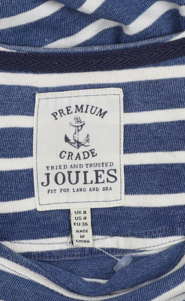 Joules Women Blue Striped Shift Dress Size 8 Long Sleeve Cotton