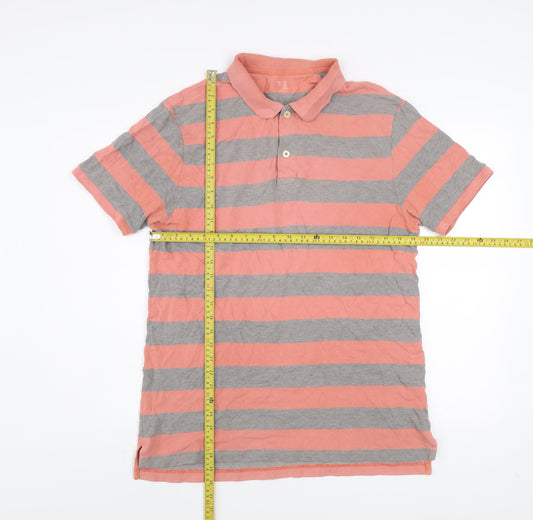 Gap Men’s Pink and Grey Striped Cotton Polo Shirt Size L