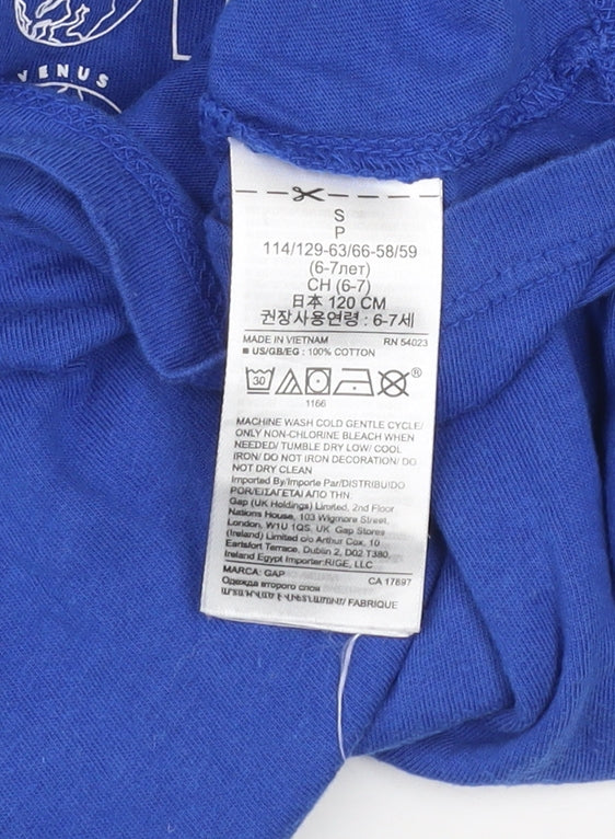 GAP Kids Boys Blue Explore Graphic Cotton T-Shirt Size 6-7 Years