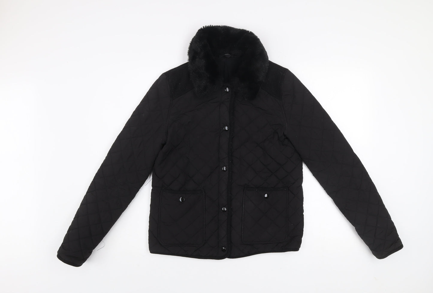 Topshop Women’s Black Quilted Fur Collar Lined Jacket UK 10