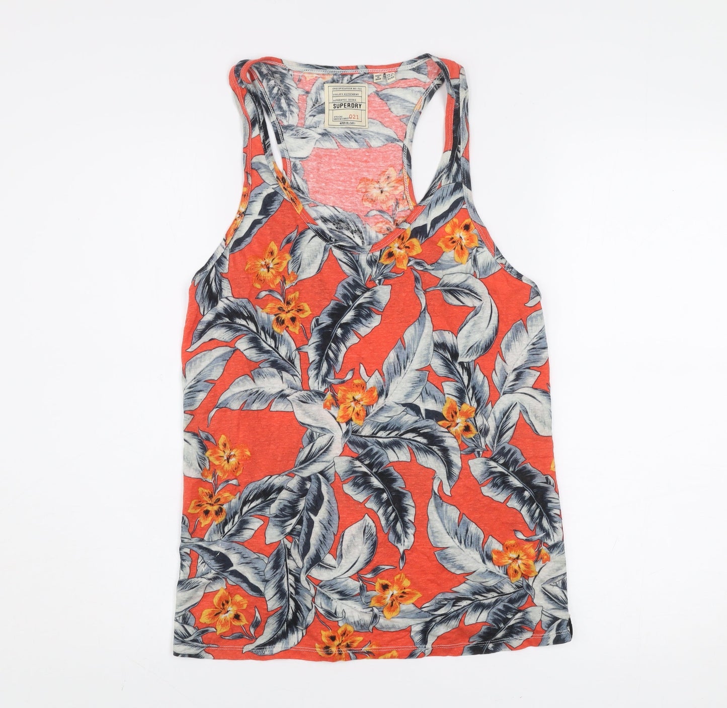 Superdry Womens Orange Floral Racerback Tank Top Size 12