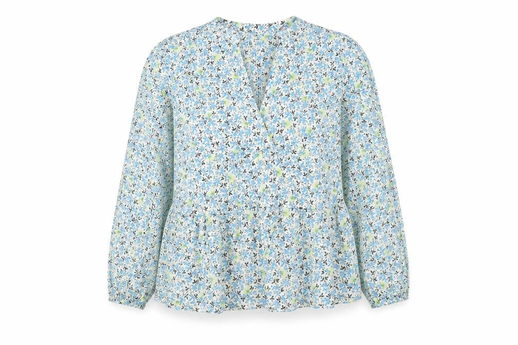 Marks and Spencer Per Una Women's Blue Floral Long Sleeve Cotton Tunic Blouse Size 18
