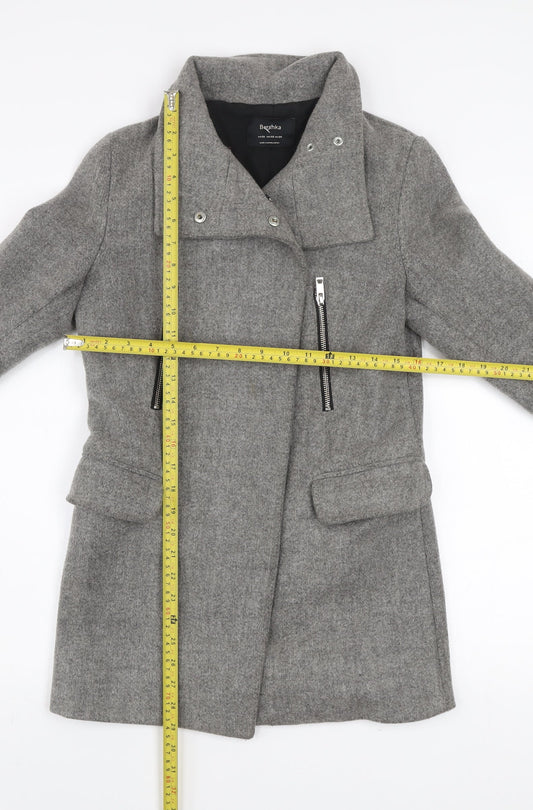 Bershka Women’s Grey Wool Blend Biker Coat XS