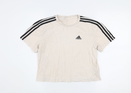 Adidas Womens Beige XS Cropped T-Shirt Short Sleeve Sports Top