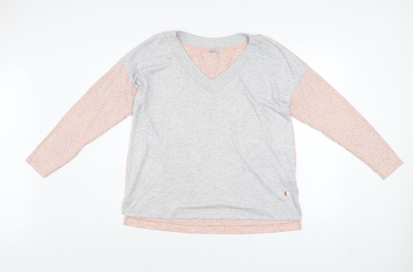 Next Women Peach & Grey V-Neck Long Sleeve Pullover Sweater Size 18 Petite