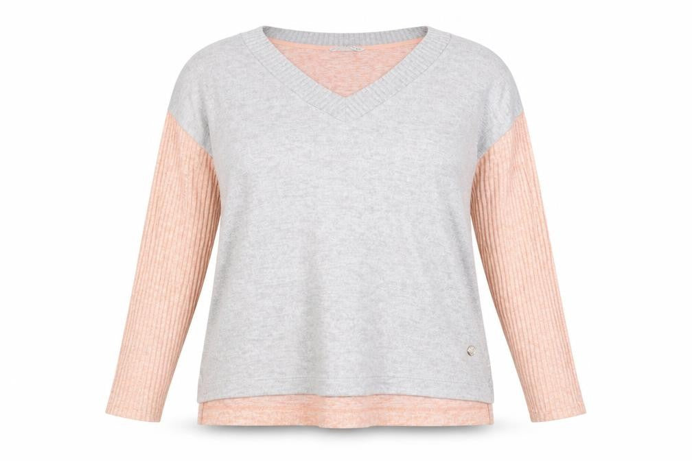 Next Women Peach & Grey V-Neck Long Sleeve Pullover Sweater Size 18 Petite