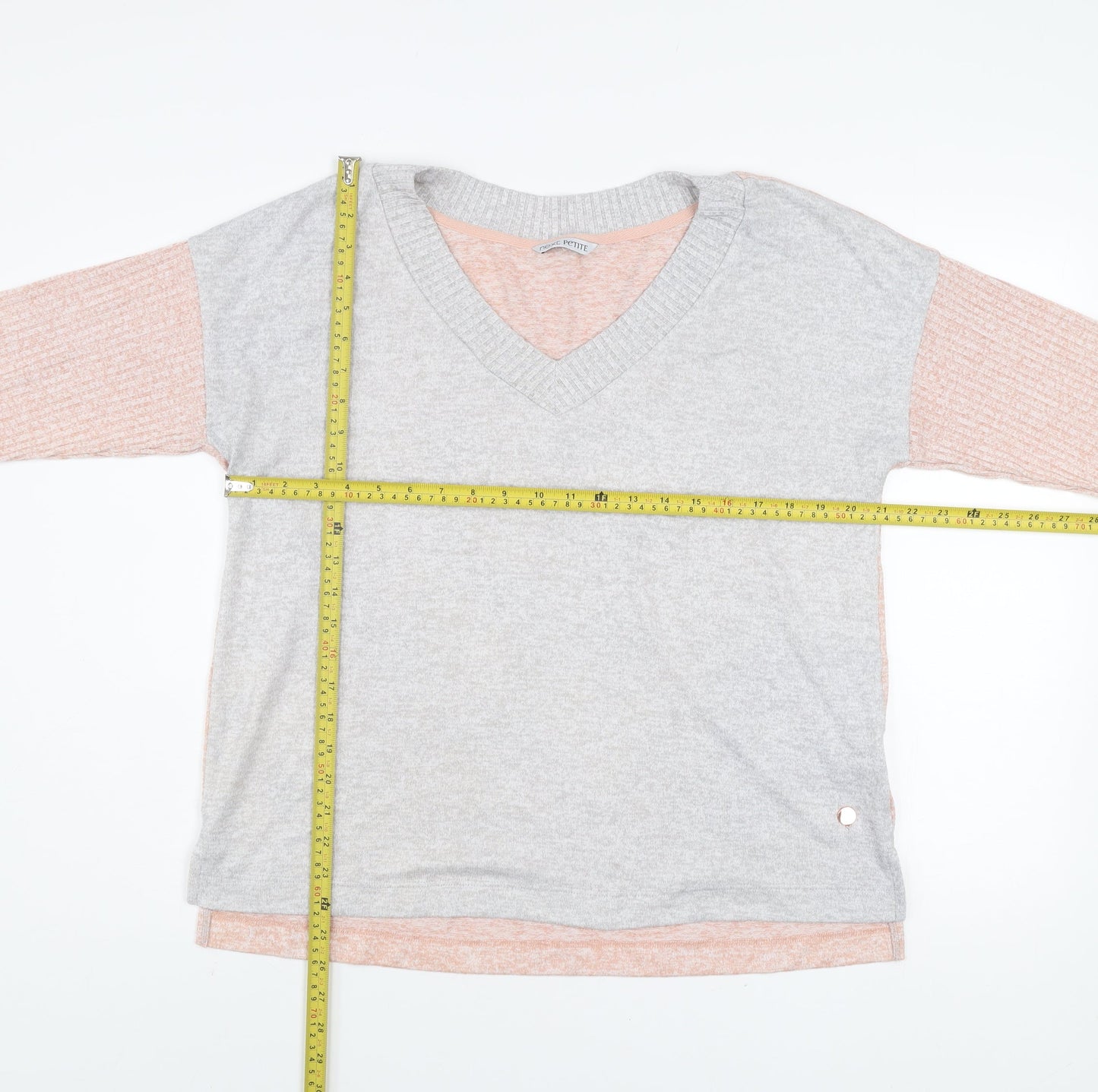 Next Women Peach & Grey V-Neck Long Sleeve Pullover Sweater Size 18 Petite