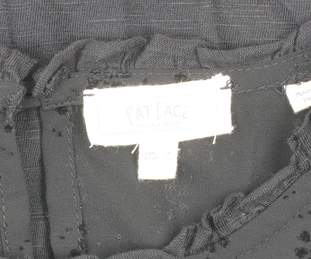 Fat Face Women's Black Cotton Blend Long Sleeve Tunic Blouse UK 10