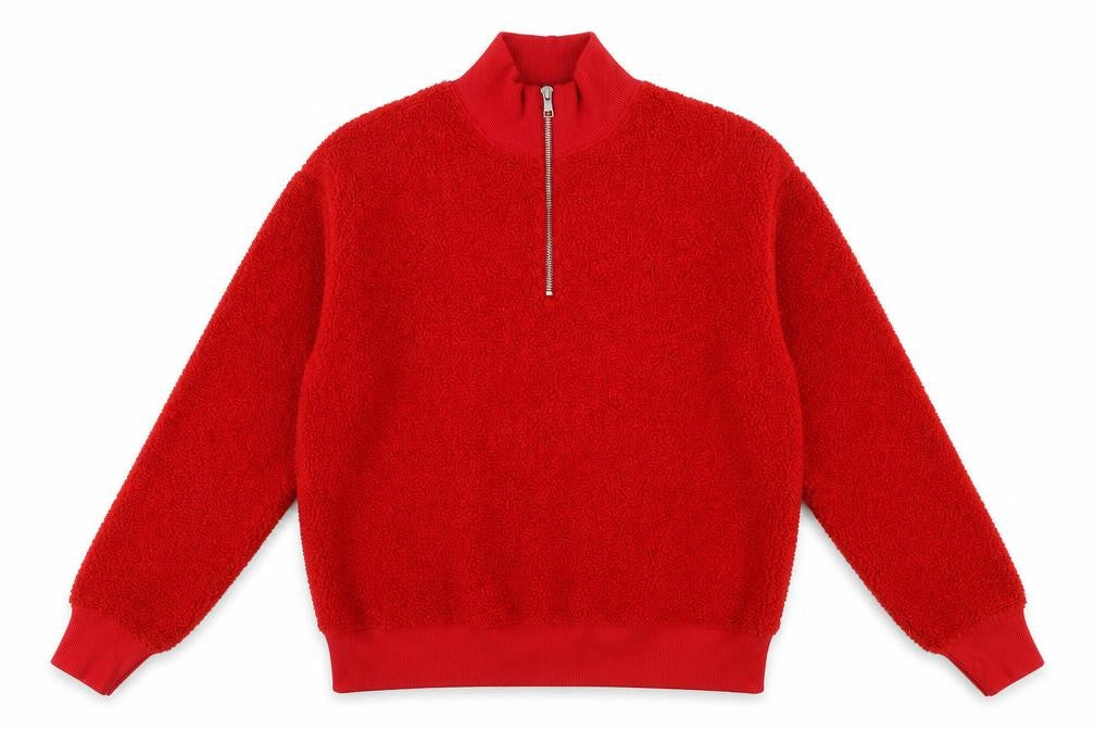 Topshop Women's Red Fleece 1/2 Zip Pullover Sweatshirt UK 8