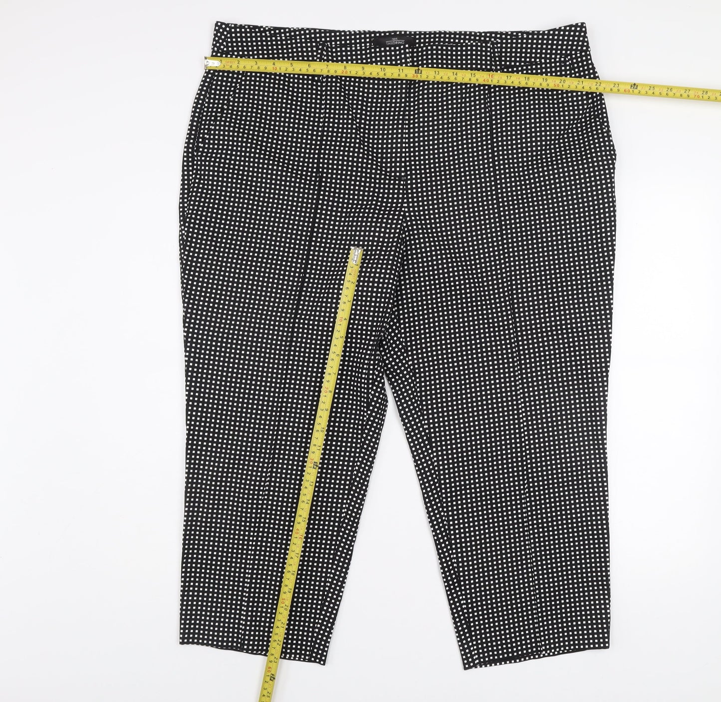 Next Women Black Geometric Tailored Trousers Size 20R Cotton Blend