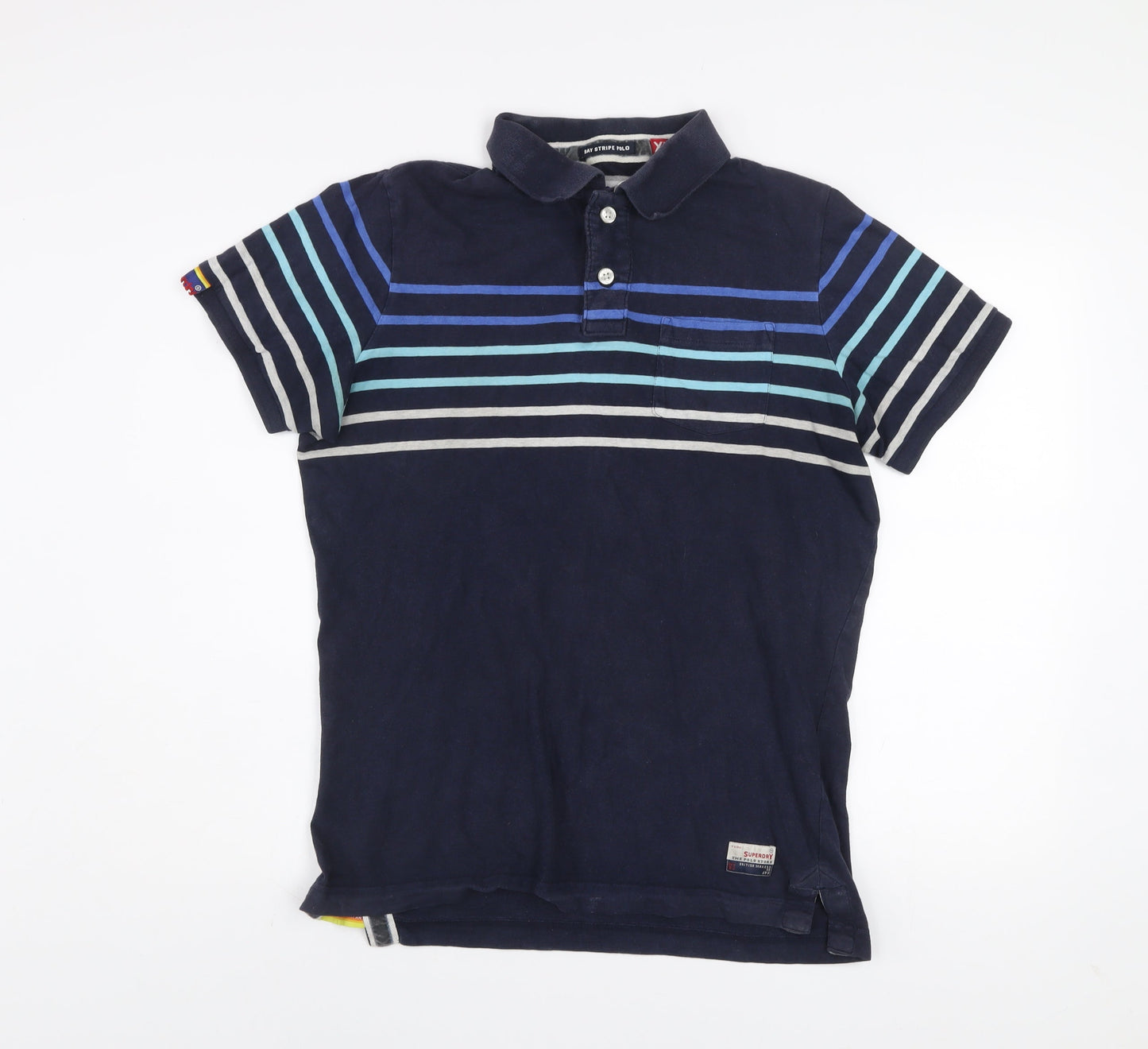 Superdry Men's Blue Striped Bay Polo Shirt XL Cotton Casual