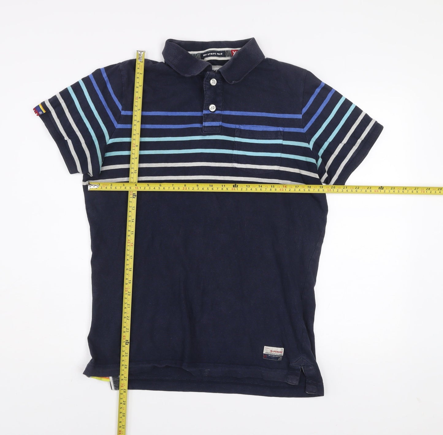 Superdry Men's Blue Striped Bay Polo Shirt XL Cotton Casual