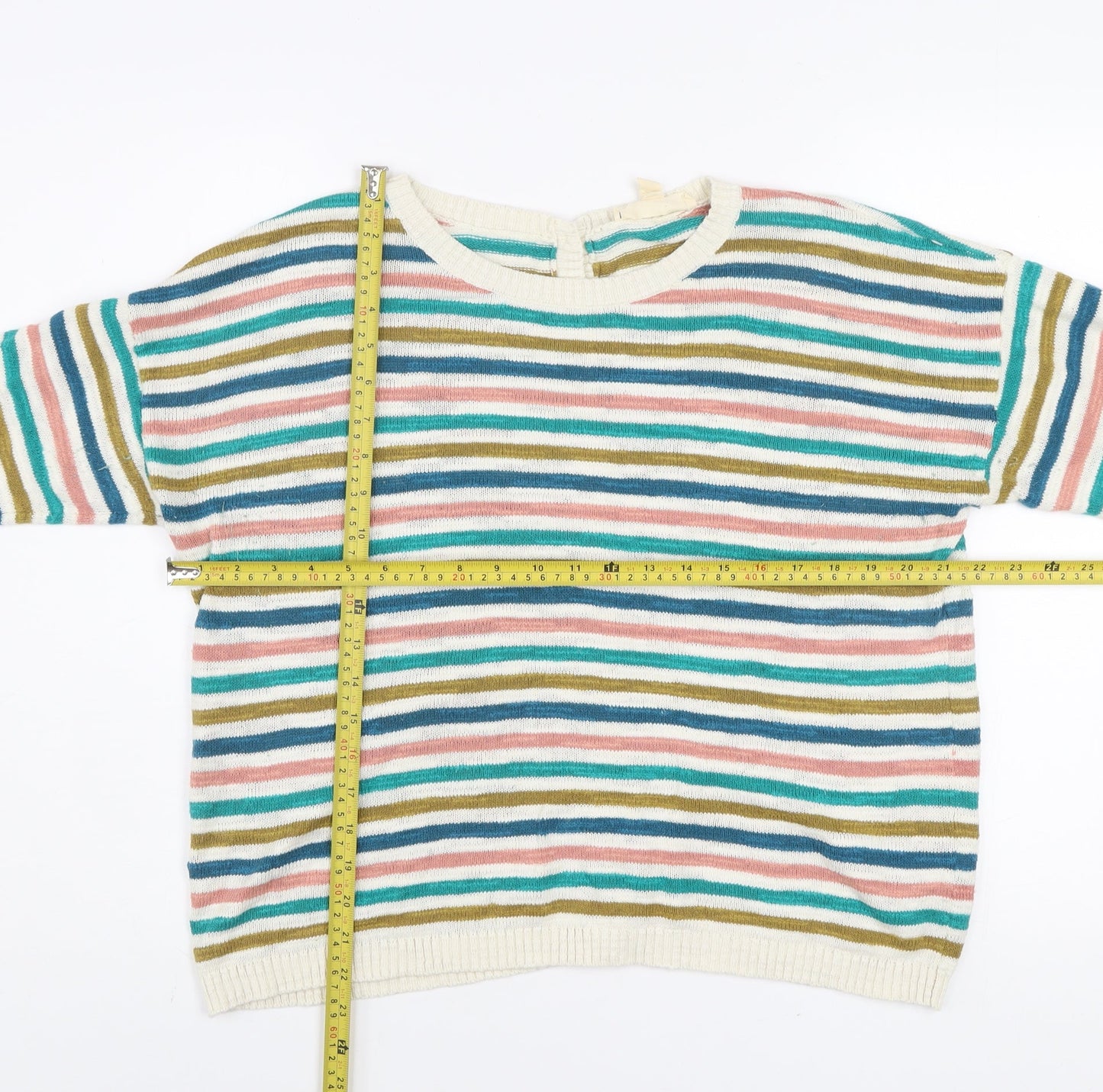 Seasalt Cornwall Women’s Multicoloured Striped Cardigan UK 16 Cotton Knit