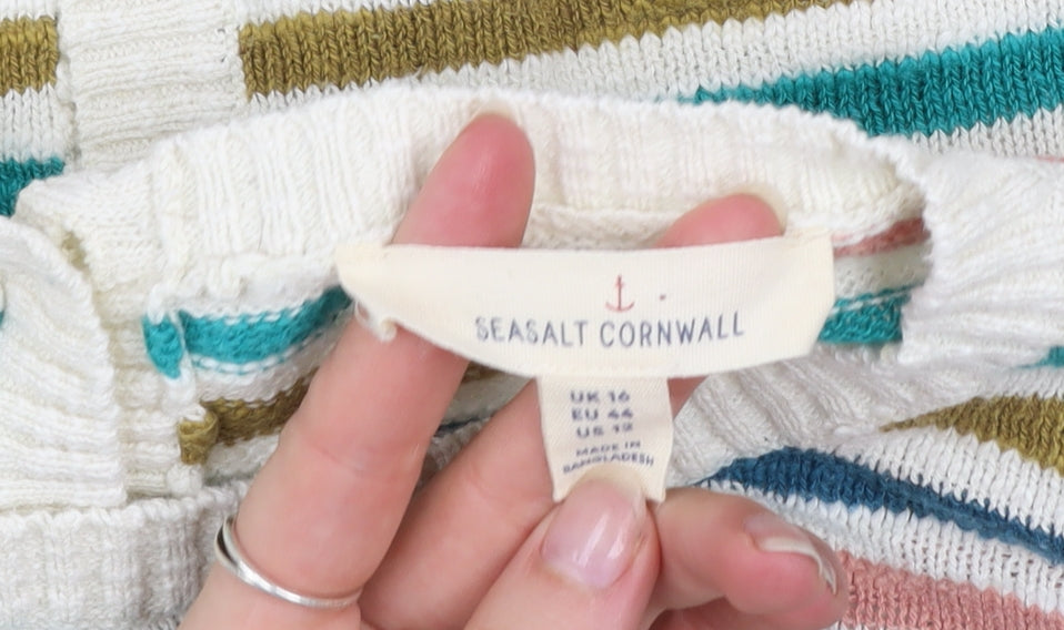 Seasalt Cornwall Women’s Multicoloured Striped Cardigan UK 16 Cotton Knit