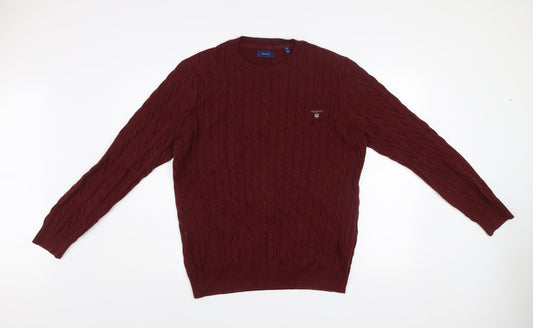 GANT Men's Red Cable Knit Cotton Crew Neck Jumper XL