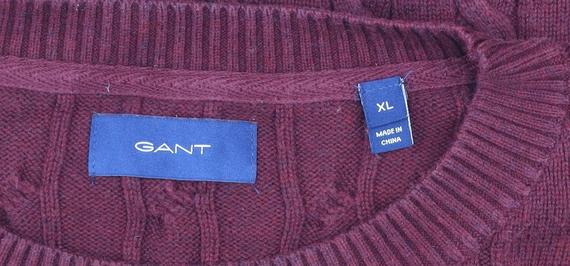 GANT Men's Red Cable Knit Cotton Crew Neck Jumper XL