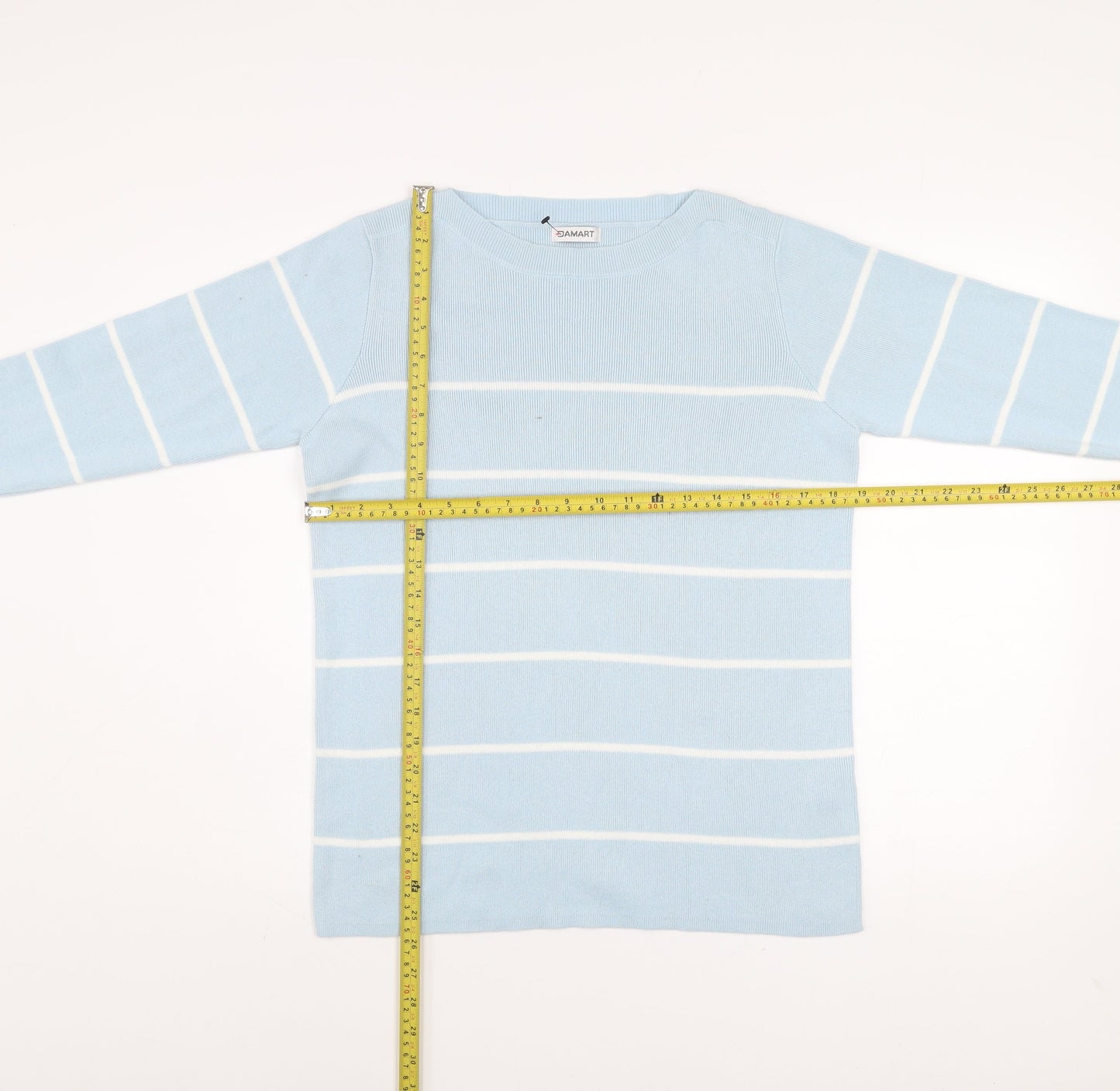 Damart Women Blue Striped Boat Neck Long Sleeve Pullover Jumper Size 10