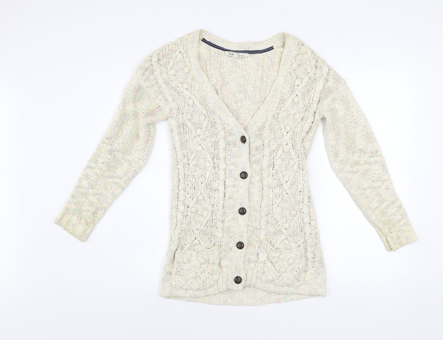Fat Face Women Ivory Cable-Knit Button Cardigan Size 8